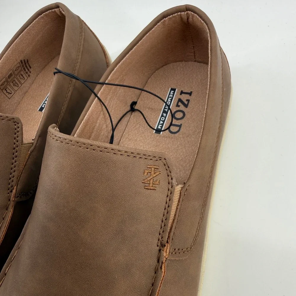 IZOD Seapoint Mens 13 Tan Brown Slip On Loafers Memory Foam Shoes‎ 1861593